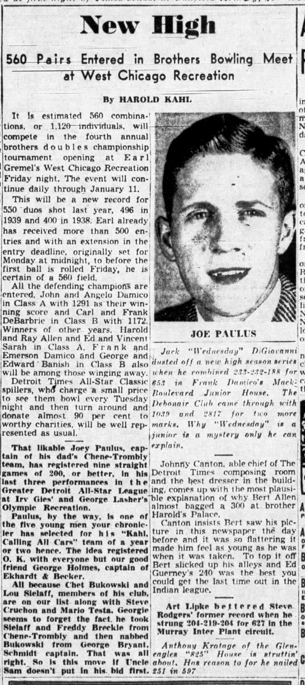 West Chicago Recreation - Article On Joe Paulus Dec 1941